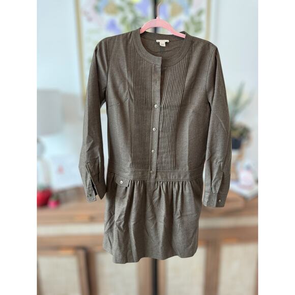 J. Crew 100% Merino Wool Pintuck Dropped-Waist Shirt Dress Brown Womens Size 6 - Picture 6 of 14